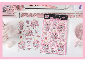Detail of Pink Angel theme stickers featuring cute anime girl motifs and dessert decorations