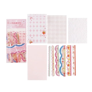 Pink themed floral and dessert stickers set with strawberry and donut patterns for journaling