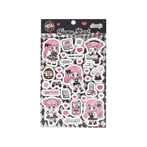 Anime style girl stickers with retro game console for DIY journal decoration