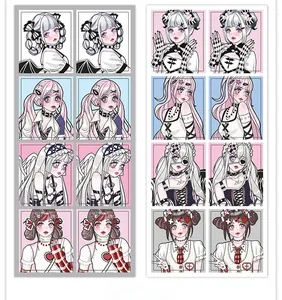 Detail view of two sheets featuring anime girl character stickers for journaling decor