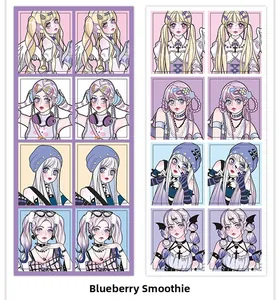 Detail of Blueberry Smoothie series stickers featuring anime girls and Y2K aesthetic designs