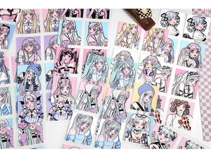 Detailed stickers featuring anime girls in various pastel hair colors for planner decor