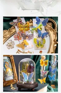 Detailed view of crystal butterfly stickers with jewel accents in a vintage setting