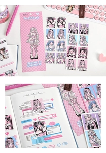 Anime girl stickers set with Y2K aesthetic style for DIY stationery and planner decor