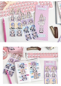 Close-up of Japanese anime girl stickers and diary decoration with aesthetic stationery