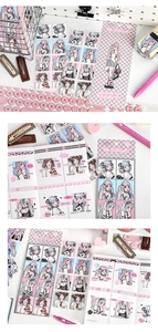 Detail of sweet-cool anime girl decorative stickers for journals in pink and black colors