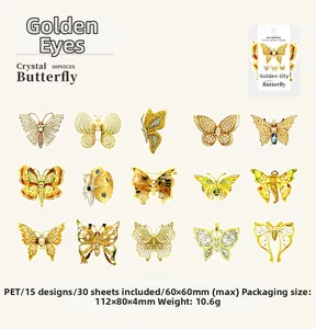 Detailed view of 30 butterfly PET stickers in Gold Eye series for scrapbooking DIY