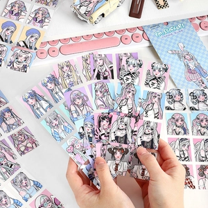 Anime girl stickers for scrapbooking featuring macarons colors and stylish characters