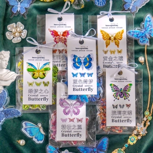 Vintage Jewelry Style Crystal Butterfly PET Stickers For DIY Scrapbooking Hand Account Decoration Aesthetic Butterfly Decals