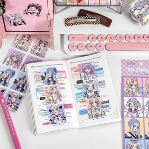 Dreamy anime girl decorative stickers for journals featuring multiple colorful illustrations
