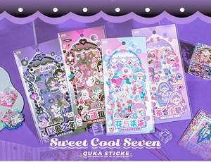 Detail of sweet cool girl themed stickers showing four different DIY decorative patterns