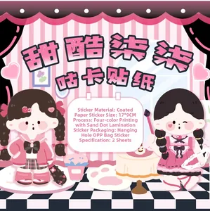 Macro detail of sweet cool girl stickers with 4-color printing and sand film finish