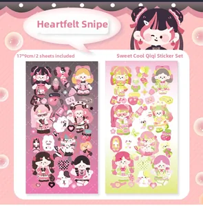 Detail of sweet and cool anime girl stickers for DIY scrapbooking and deco art