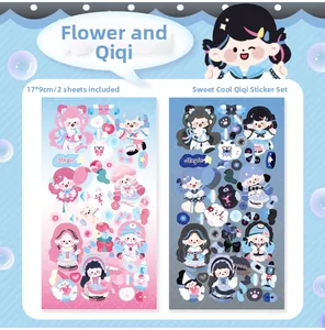 Detail view of 17x9cm cute cartoon stickers in pink and blue for DIY journals