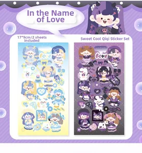 Detail view of 17x9cm Yuxian cartoon stickers with hearts and sweet cool aesthetic for DIY