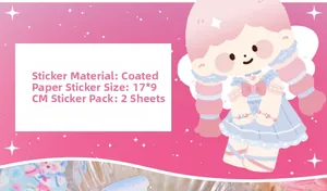 Macro detail of cartoon girl stickers made of coated paper with dimensions 17x9cm