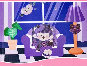 Detail of purple cartoon girl stickers with glitter laser film for DIY scrapbooking