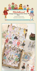 Detailansicht von 50 Vintage-Modeaufklebern für Kinder im nostalgischen Zeichenstil