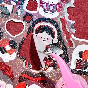 Sparkling laser stickers with cute girl motifs for DIY journal decoration and crafts