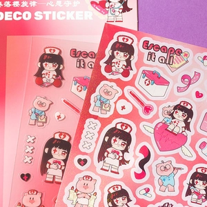 Cute pink medical-themed cartoon deco stickers with cherry blossom melody accents