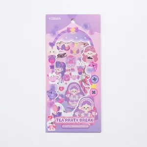 Cute tea party cartoon stickers with girls and animals for DIY journal decoration