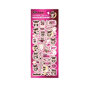 Gothic cartoon style deco sticker sheet with bat wings, panda, and heart motifs