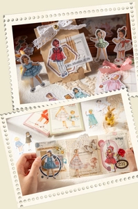 Nahaufnahme von Vintage Kinder-Modeaufklebern für DIY Scrapbooking und Dekoration