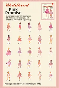 Detailansicht von 50 Vintage Mädchen Aufklebern in Rosa für DIY Scrapbooking Projekte