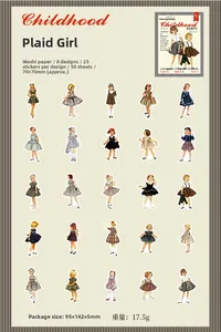 Detailliertes Raster mit 50 Vintage-Aufklebern aus hochwertigem Washi-Papier im Karo-Stil