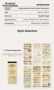Detailweergave van vintage washi-stickerboek met retro ticketontwerpen en details