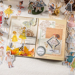 Vintage-Aufkleber mit Retro-Illustrationen von Kindern für kreative DIY-Tagebücher