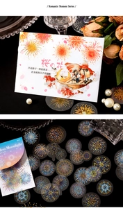 Detail of fireworks PET stickers with gold foil accents for Romantic Moment Series DIY