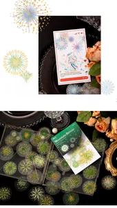 Detailed view of Mountain Breeze romantic firework laser PET stickers for DIY scrapbooking