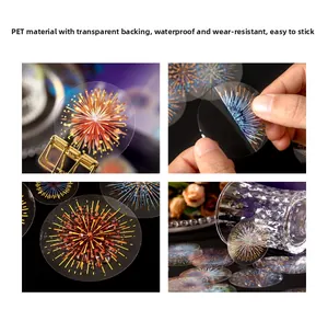 Detail of PET firework stickers showing waterproof texture and decorative use on glass