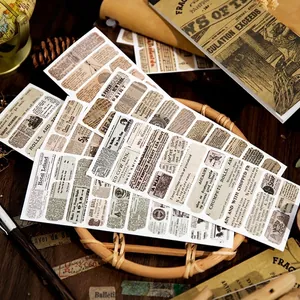Vintage newspaper style long adhesive stickers with retro aesthetic for journaling