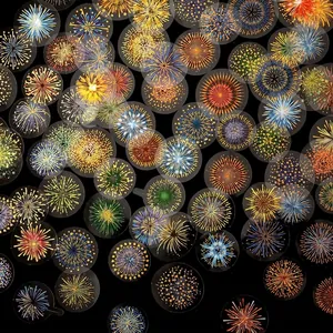 Sparkling PET firework stickers for scrapbooking featuring vibrant gold foil circular patterns