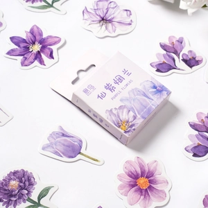 46Pcs Ethereal Purple Smoky Floral Stickers Set Watercolor Botanical Flower Decorative Decals For DIY Journal Scrapbooking Stationery