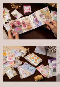 Details von Vintage-Puppen- und Blumenaufklebern für Journaling und Basteln