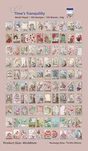 Detailansicht von 100 verschiedenen Vintage-Washi-Stickers mit floralen und Retro-Designs