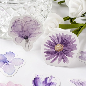 Floral watercolor stickers set in purple and blue hues for journaling decoration