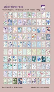 Makroansicht von 100 Vintage-Blumen-Washi-Sticker-Sets im Gitterlayout für Basteln