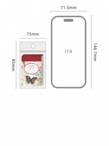 Size comparison of butterfly sticker pack 75x85mm against an iPhone model