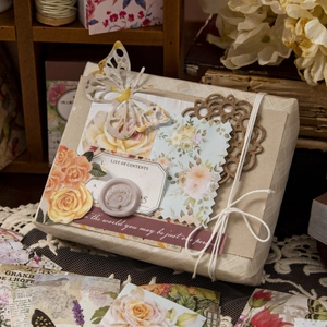 Vintage Blumen Scrapbook Set mit Papier Schmetterlingen und Wachssiegel Dekor