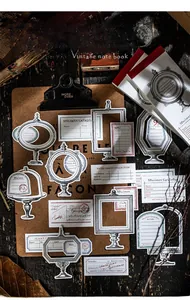 Detailopname van de Victoriaanse uitgeholde frame stickers en vintage notitiepapier