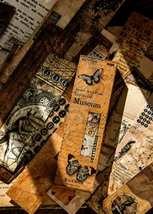 Detail of 30pcs vintage bookmarks featuring retro clocks and butterfly illustrations