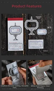 Macro-detail van vintage kaderstickers met stanslijnen op wit kraftpapier voor DIY