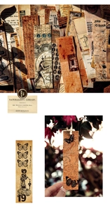 Close-up of vintage aesthetic junk journal bookmarks with butterfly and butterfly motifs