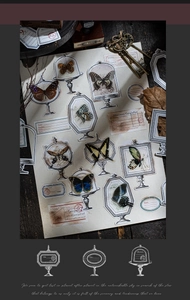 Detailweergave van vintage vlinderstickers en sierlijke kaders voor scrapbooking