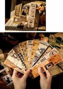 Close-up of vintage junk journal bookmark set featuring 30 unique retro ephemera designs