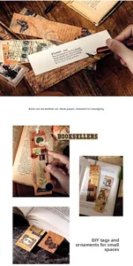 Macro view of vintage paper bookmarks with botanical prints and retro textures for journaling